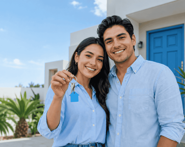 Pareja joven calculando su hipoteca